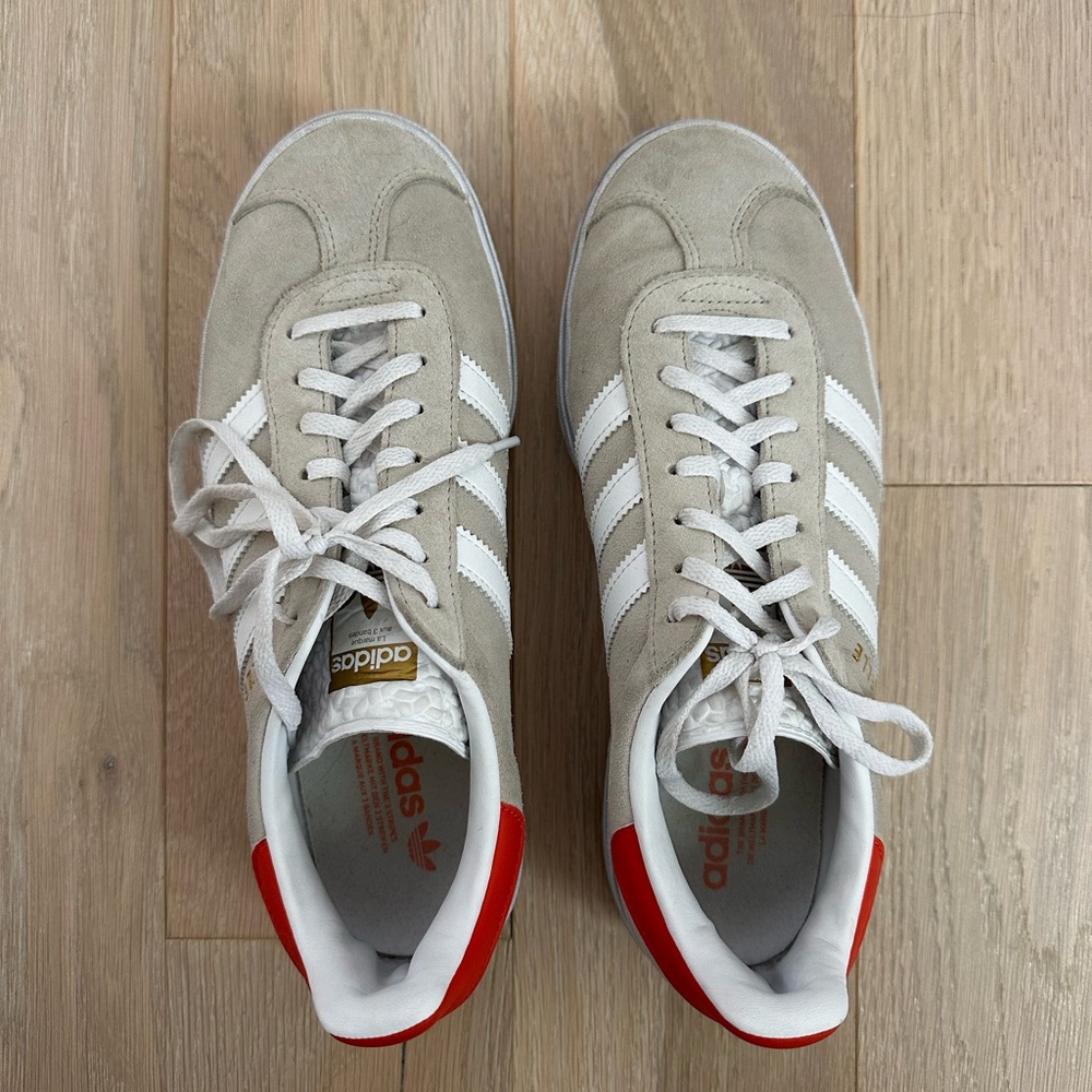 Adidas Tan and White Platform Gazelles